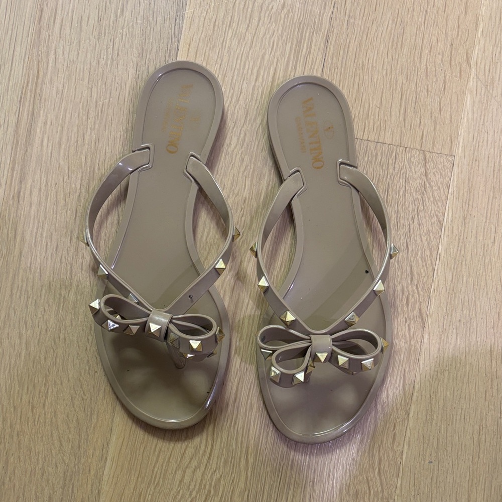 Valentino Women's Beige Sandals with Studded Bow